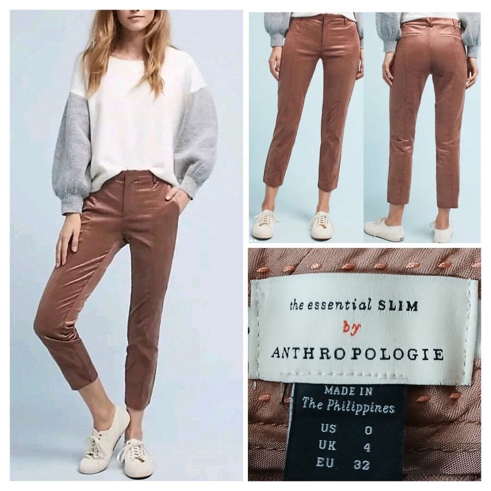 Anthropologie Capri Pants Size 0 The Essential Slim Copper Velvet Zipped Pockets